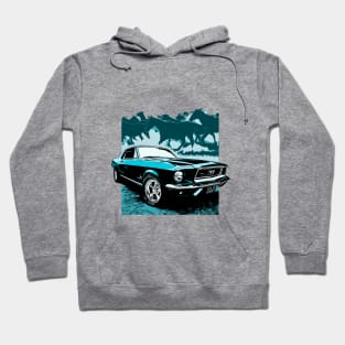 Blue 1968 Ford Mustang with Horses Hoodie